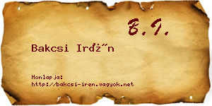 Bakcsi Irén névjegykártya
